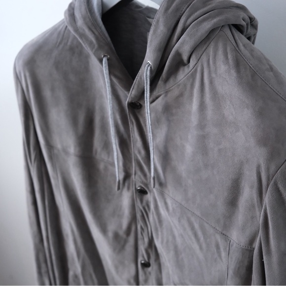 Gimo’s Lamb Suede Hooded Baseball Jacket - Picture 2 of 8